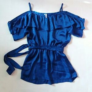 Royal Blue Ruffle Cold Shoulder Off Shoulder Top